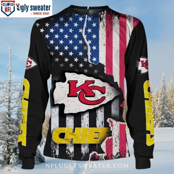 Kansas City Chiefs Gifts For Fans – USA Flag Ugly Christmas Sweater