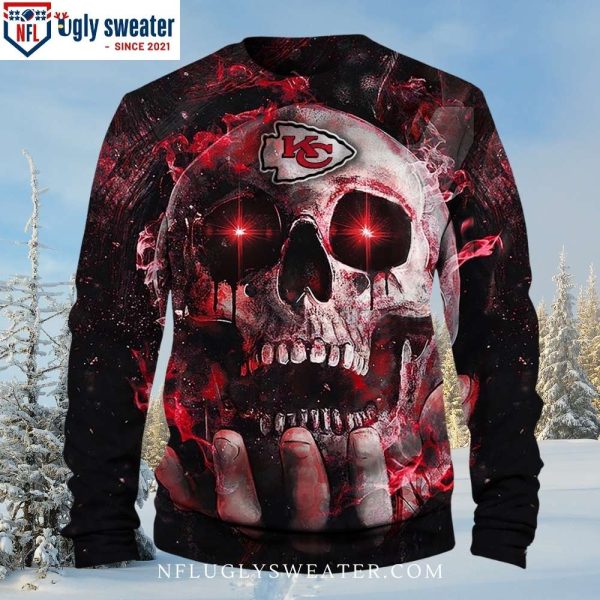 Ugly Christmas Sweater Featuring Kansas City Chiefs Skull Design