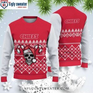 Unique Kc Chiefs Gifts – Skull Santa Candy Cane Sweater