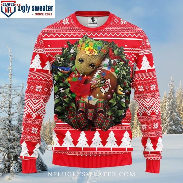 Kansas City Chiefs Ugly Christmas Sweater – Groot Hugging Football