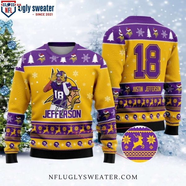 18 Justin Jefferson Super Bowl LVII Champions 2023 Mn Vikings Ugly Sweater