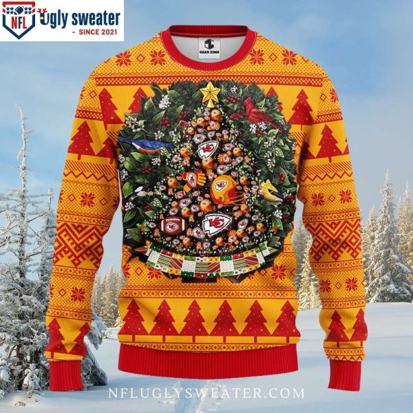 Kansas City Chiefs Logo Ugly Christmas Sweater With Tree Ball Design