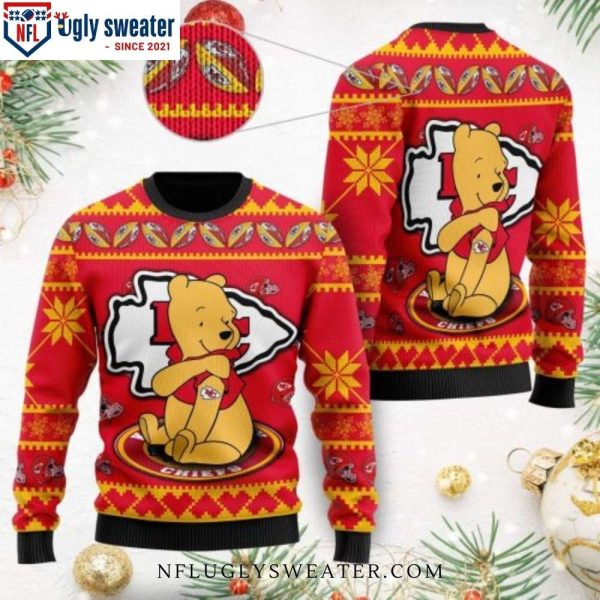 Kc Chiefs Logo Ugly Christmas Sweater With Cute Winnie The Pooh Bear