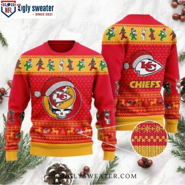 Kansas City Chiefs Ugly Christmas Sweater With Grateful Dead Skull And Bears