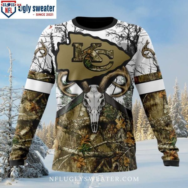 Kansas City Chiefs Logo Deer Skull Ugly Christmas Sweater – Unique Gift For Fans