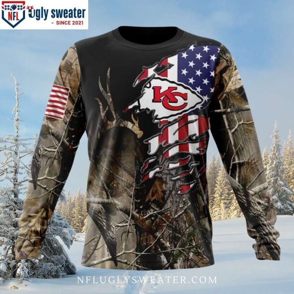 Kansas City Chiefs Logo Camo Realtree Hunting Ugly Christmas Sweater