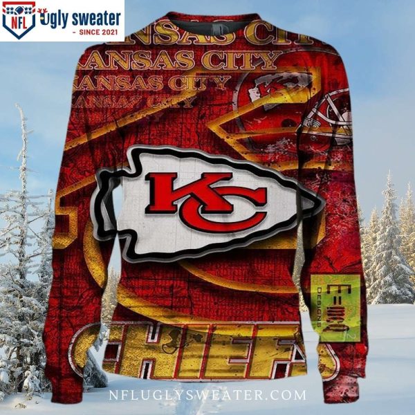 Kansas City Chiefs Logo Print Ugly Christmas Sweater With Sharp Textures