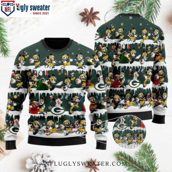 Add Playful Vibes To Your Holidays – Football Player Mickey – Packers Ugly Sweater