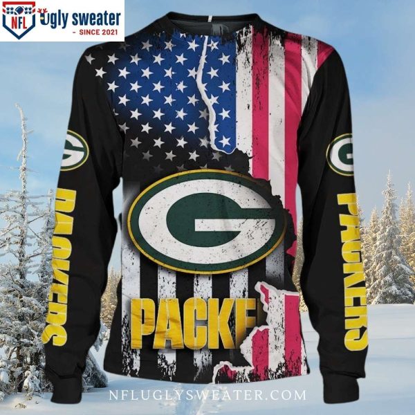 All-in-One Packers Celebration – Logo And Flag Ugly Christmas Sweater