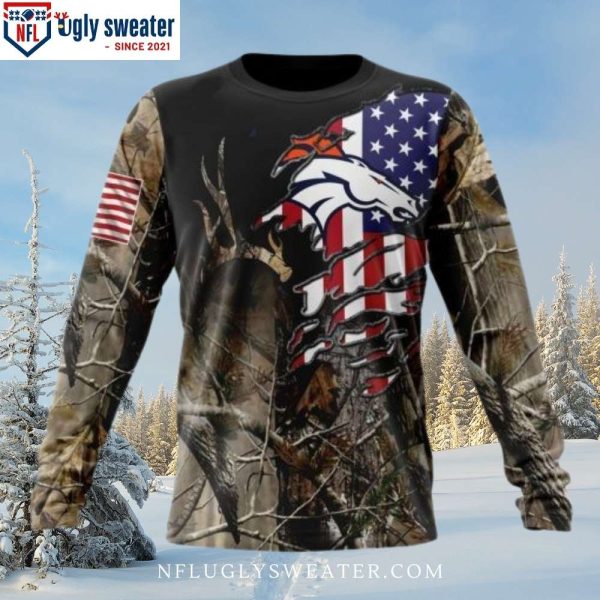 American Flag Graphic Ugly Christmas Sweater For Denver Broncos Fans