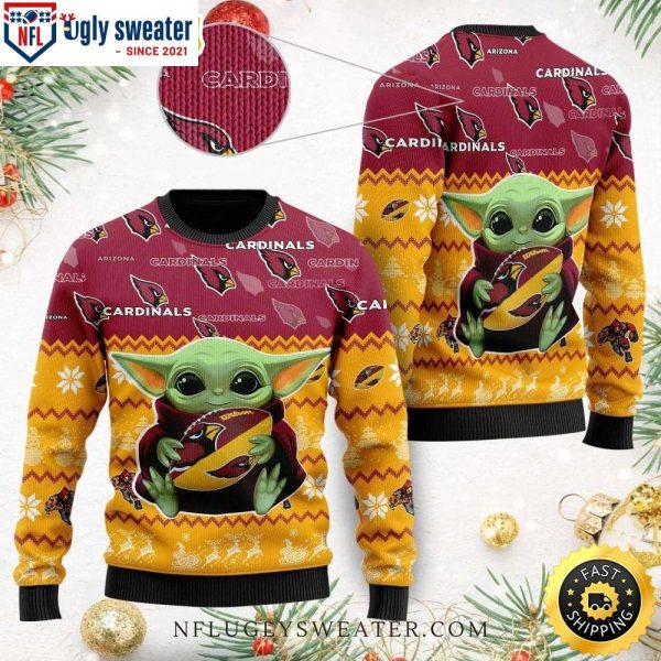 Arizona Cardinals Baby Yoda Yellow-Red Pattern Ugly Xmas Sweater