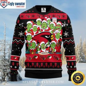 Arizona Cardinals Grinch Faces Xmas Day Ugly Christmas Sweater