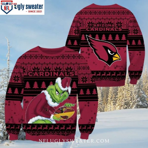 Arizona Cardinals Grinch Holding Football Ugly Xmas Sweater