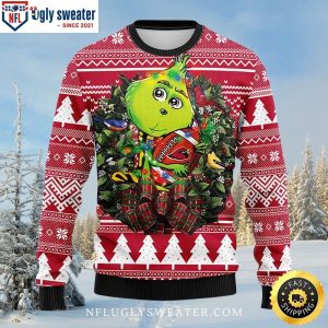 Arizona Cardinals Grinch With Wreath Ugly Christmas Sweater