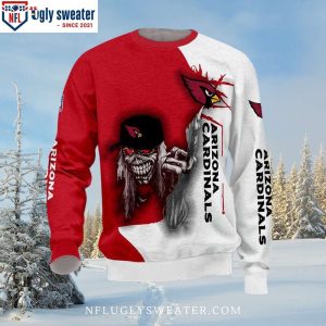 Arizona Cardinals Ugly Xmas Sweater With Skeleton In Hat Design