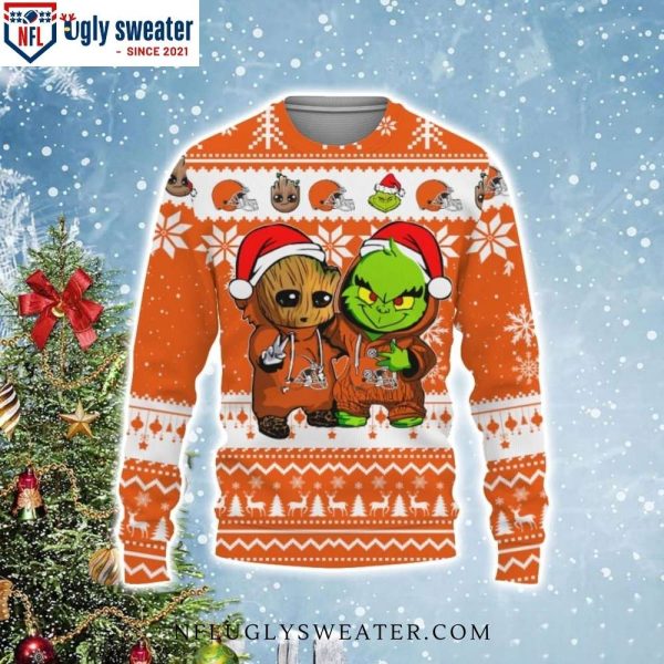 Baby Groot And Grinch Best Friends – Cleveland Browns Christmas Sweater