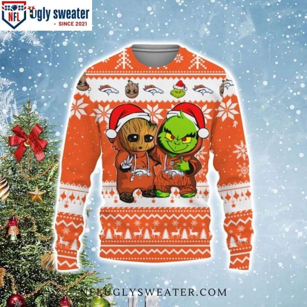 Baby Groot And Grinch Best Friends Denver Broncos Ugly Christmas Sweater