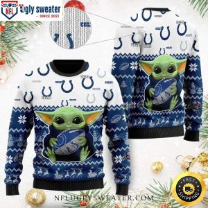 Baby Yoda Holding Colts Football Ugly Christmas Sweater