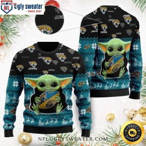 Baby Yoda Holding Football Jacksonville Jaguars Ugly Xmas Sweater