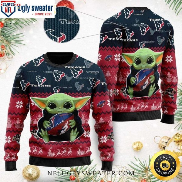 Baby Yoda Holding Houston Texans Football Ugly Xmas Sweater