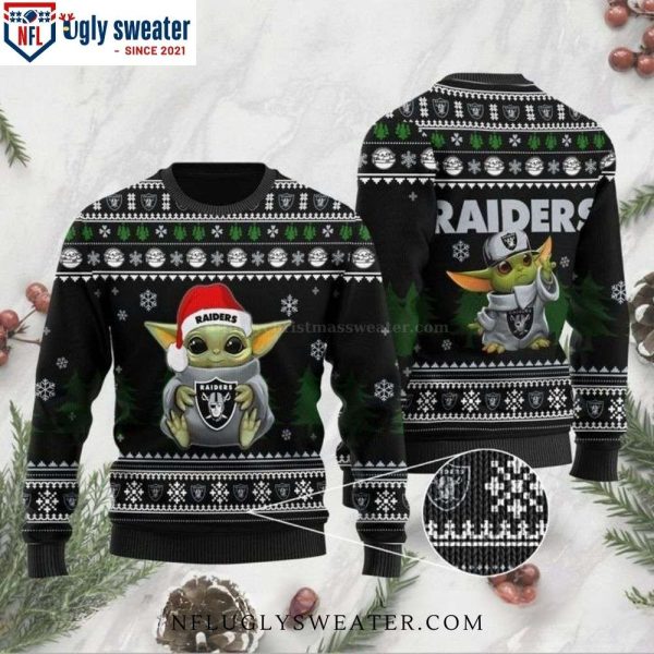 Baby Yoda Hugging The Logo Oakland Raiders Ugly Sweater – Perfect for Fans