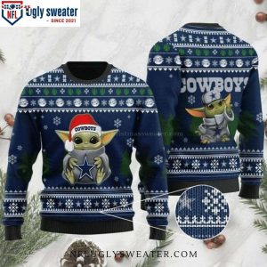 Baby Yoda Snowy Dallas Cowboys Ugly Christmas Sweater