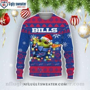 Baby Yoda With Logo Buffalo Bills And Christmas Lights Ugly Christmas Sweater