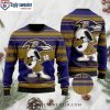 Baltimore Ravens Christmas Sweater With Santa Claus And Snowman Pattern