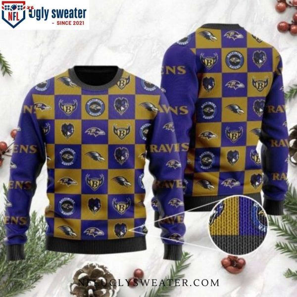 Baltimore Ravens Christmas Sweater With Checkered Flannel Pattern