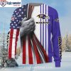 Baltimore Ravens Christmas Sweater With Snowy Christmas Motifs