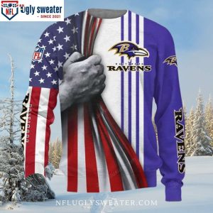 Baltimore Ravens Christmas Sweater With Flag Pattern And Pride