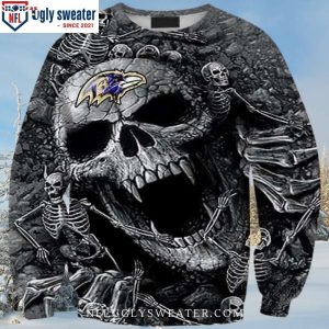 Baltimore Ravens Christmas Sweater With Striking Skull Graphics