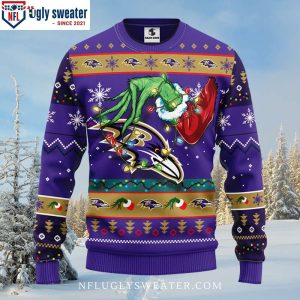 Baltimore Ravens Gifts Ugly Sweater With Grinch Holiday Design