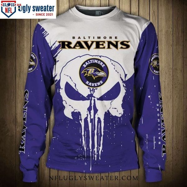 Baltimore Ravens Gifts – Ugly Sweater With Skull Graphic Design