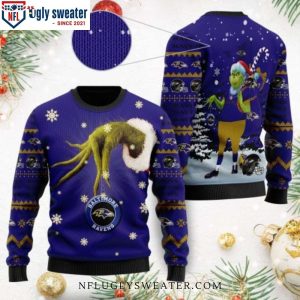 Baltimore Ravens Grinch Candy Canes Christmas Ugly Sweater Design