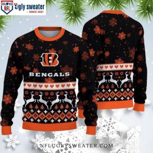 Bengals Snow Heart Pattern Ugly Christmas Sweater – Logo Print Delight