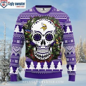 Blossoming Fandom Delight – Minnesota Vikings Skull Flower Christmas Sweater