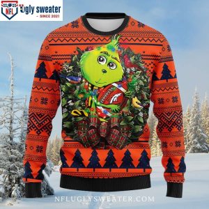 Broncos Logo Print Ugly Christmas Sweater Grinch Hug Football Edition 1