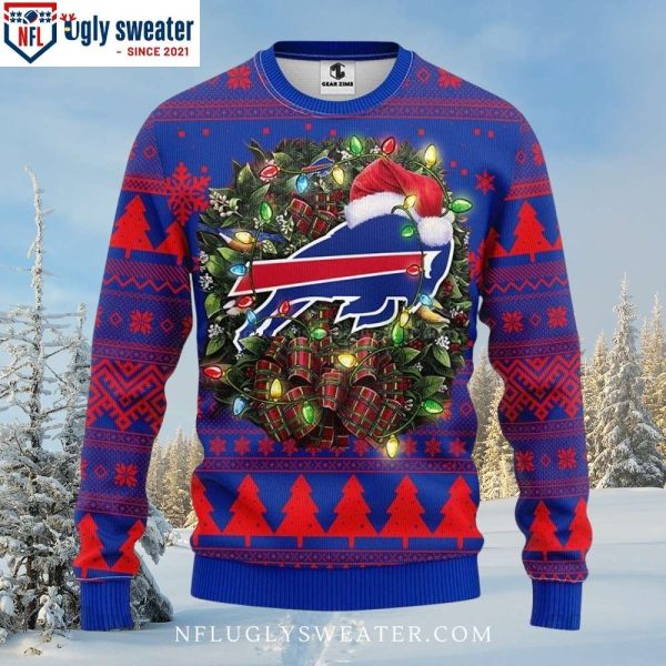 Buffalo Bills Logo – Festive Wreath And Lights – Ugly Bills Sweater