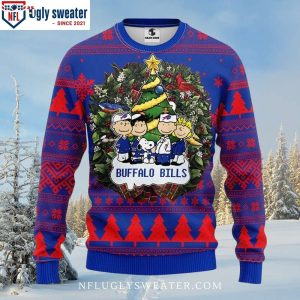 Buffalo Bills Snoopy Dog Ugly Christmas Sweater With Wreath Design