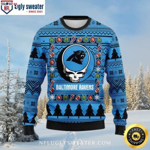 Carolina Panthers Skull And Ornaments Ugly Christmas Sweater