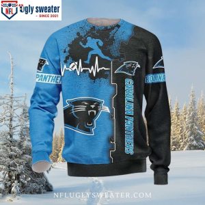 Carolina Panthers Ugly Sweater With Football Heartbeat Design