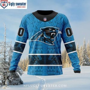 Carolina Panthers Ugly Sweater With Tribal Print And Panther Logo