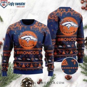 Celebrate Christmas With Denver Broncos Santa Claus In The Moon Ugly Sweater