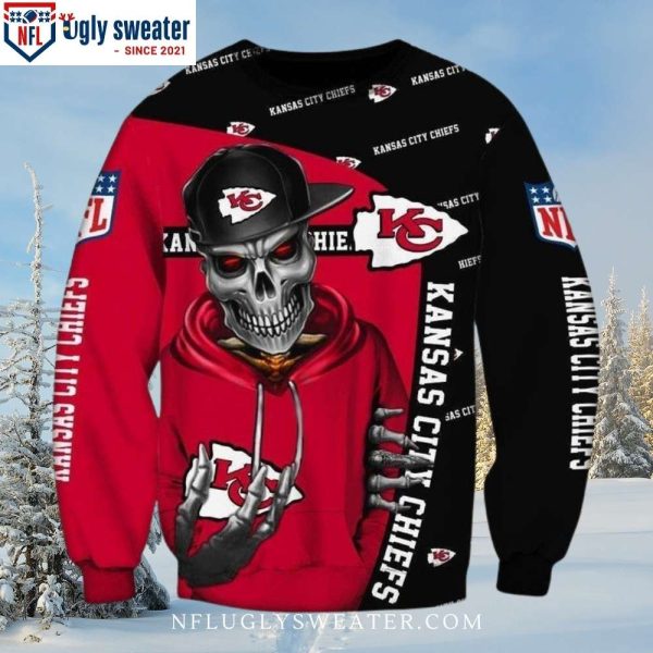 Celebrate Christmas With The Chiefs – Kc Chiefs Death Skulls Ugly Sweater