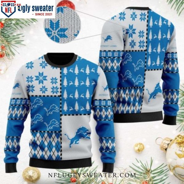 Celebrate The Season With Lions Ugly Sweater – Reindeer And Tree Symbol