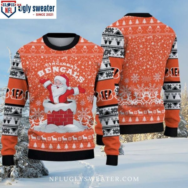 Cheerful Bengals Christmas Sweater – Logo And Santa Christmas