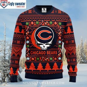 Chicago Bears Christmas Sweater Logo Print With Grateful Dead Theme 2