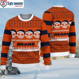 Chicago Bears Ugly Christmas Sweater – Logo Print With Cute Skulls Pumpkin Graphic