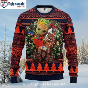 Chicago Bears Ugly Christmas Sweater Logo Print With Groot Hug Football 1